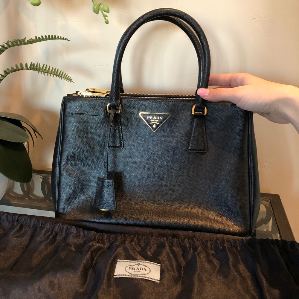 Prada Saffiano Small Lux Double-Zip Tote Bag